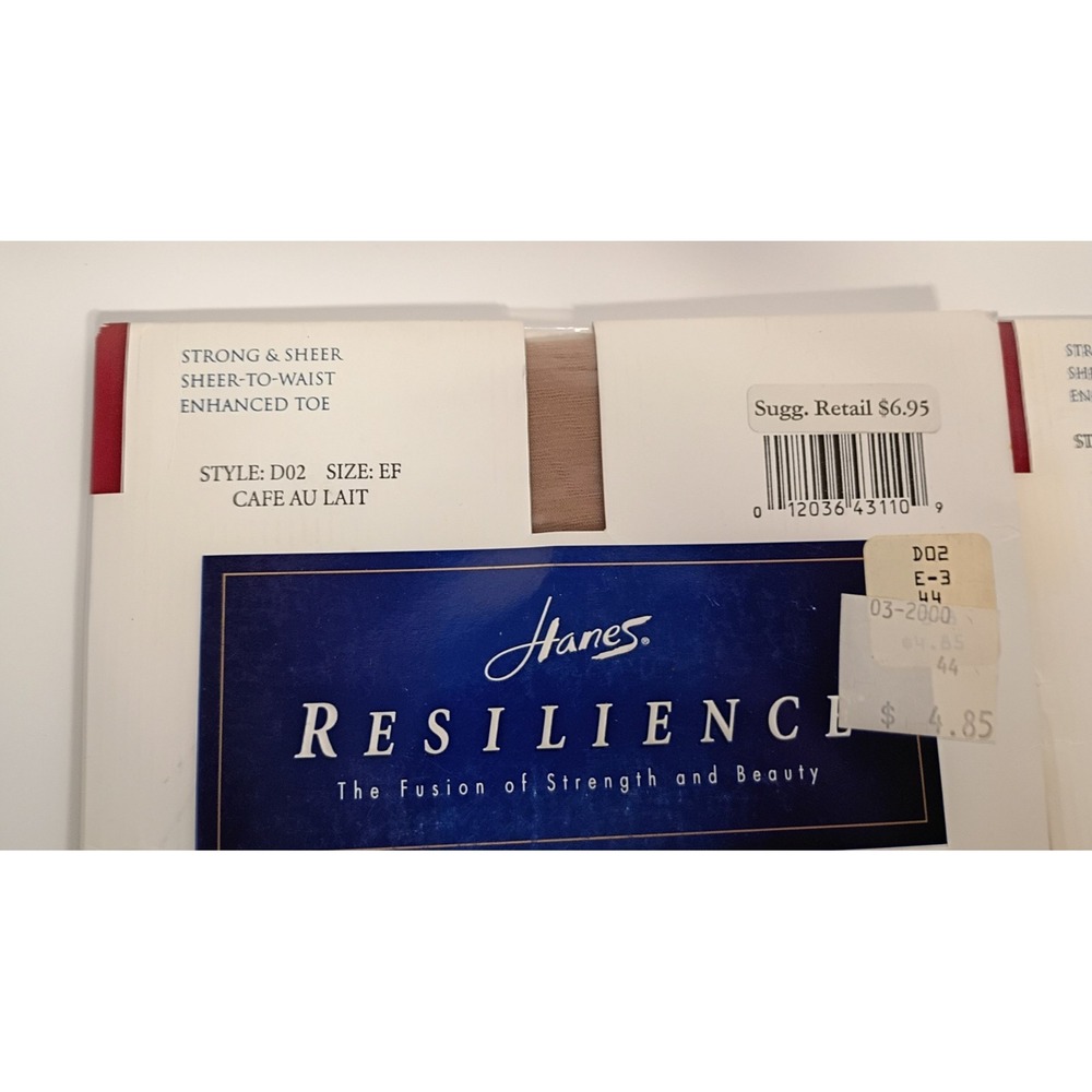 Hanes Resilience D02 Strong & Sheer Pantyhose Lot 2, Barely There Cafe Au Lait - Picture 2 of 5